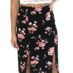 Floral M-Slit Maxi Skirt
